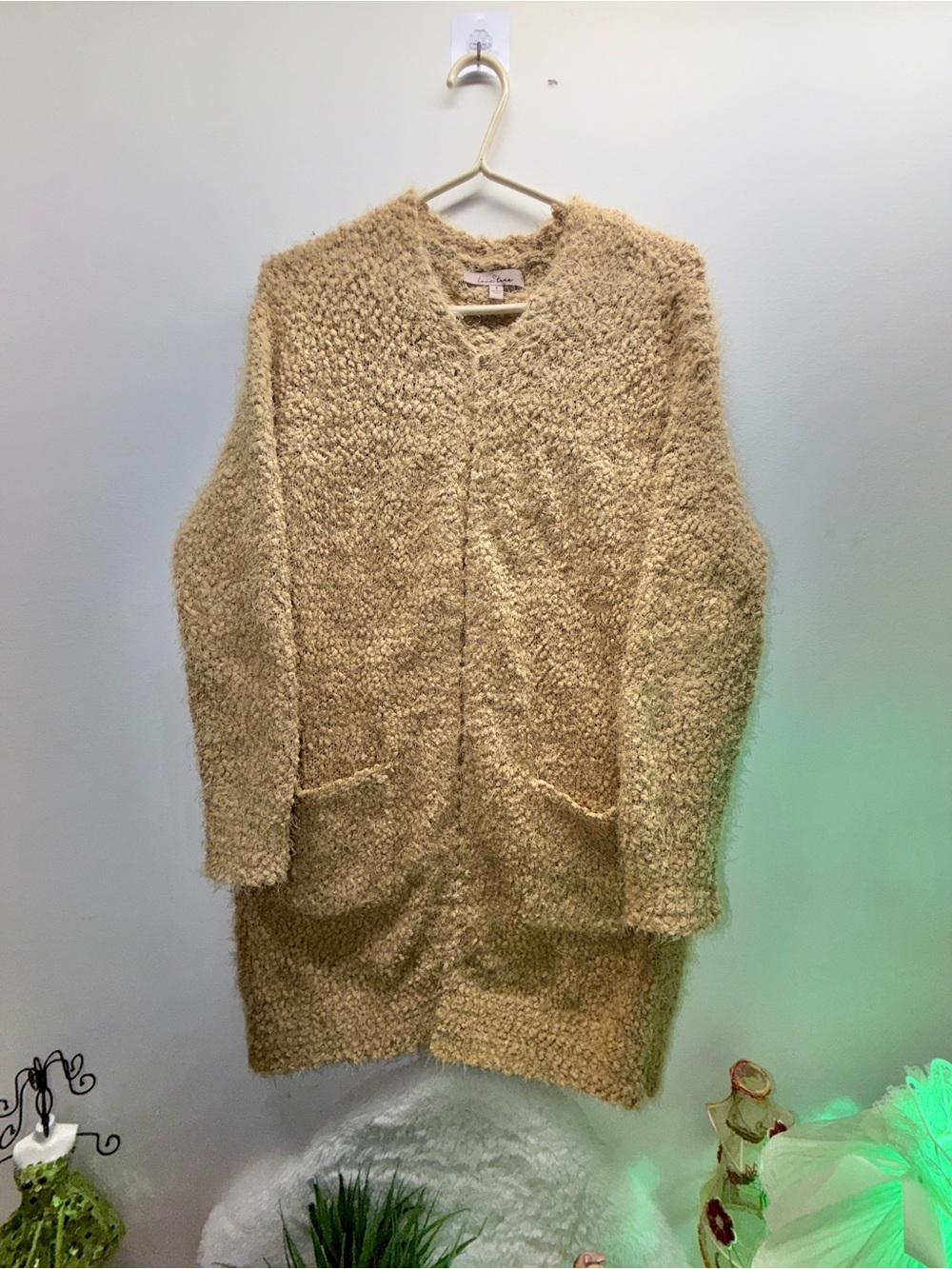 love tree Chunky Taupe Bouclé Cardigan Summer Cabin Essential Sweater 🔥